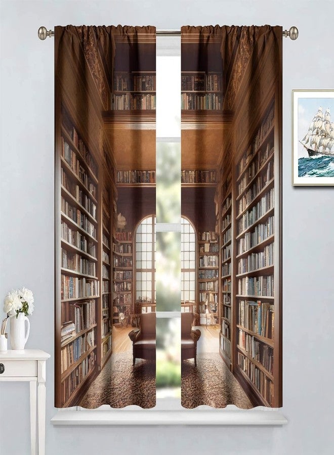 YCness Bookshelf Curtains, Vintage Library with Books Window Treatments for Kids Bedroom, Wooden Wooden Antique Bookcase Drapes 2 Panel Sets,42x45 Inch - Image 5